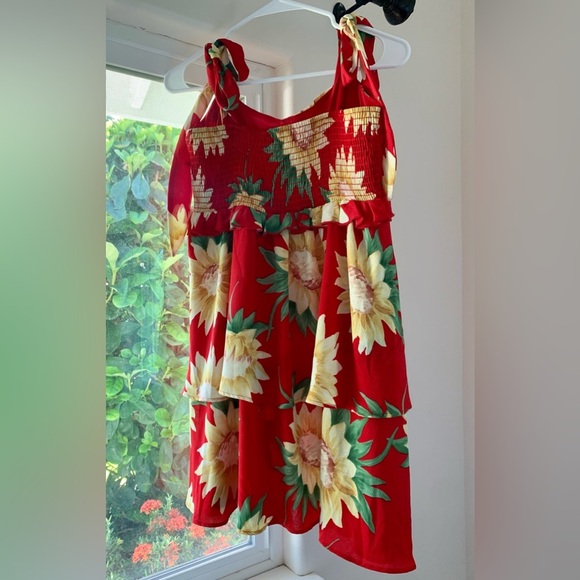 Show Me Your Mumu Red Sunflower Fields Sleeveless ClaireMini Dress Size XL EUC - Picture 3 of 8